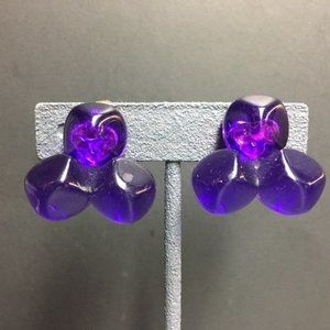 Avon Clip On Earrings Transluscent Purple Sparkle Chunky Organic Boho Retro